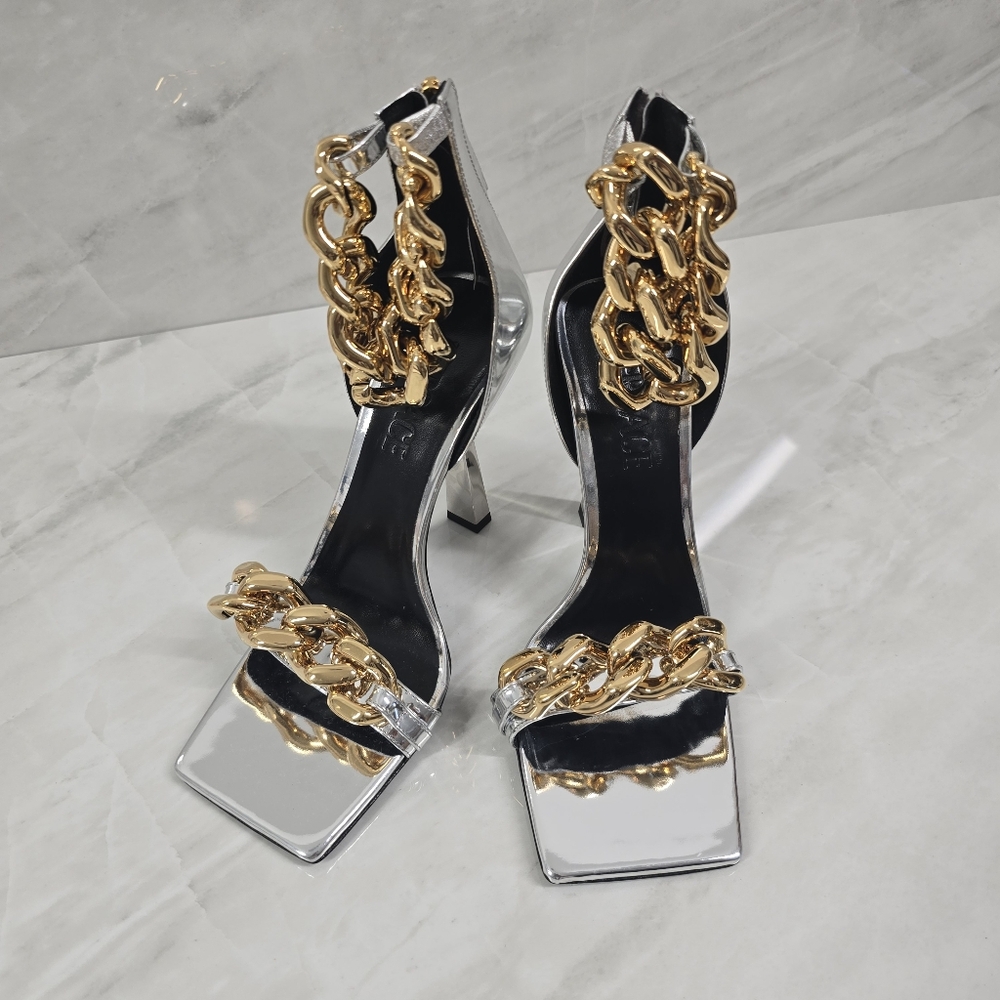 Versace Silver and Gold Chain Women's Heels